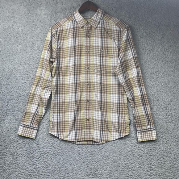 REI Co-op Shirt Mens Small Brown Yellow Plaid Button Down Stretch Hiking Travel - Picture 1 of 16